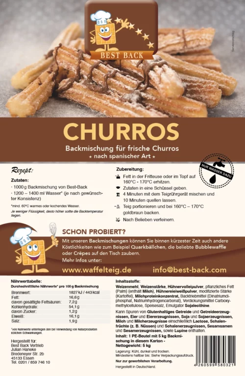 Label Churros 5 kg - Best-Back Vertrieb - einfach, schnell & vielfältig